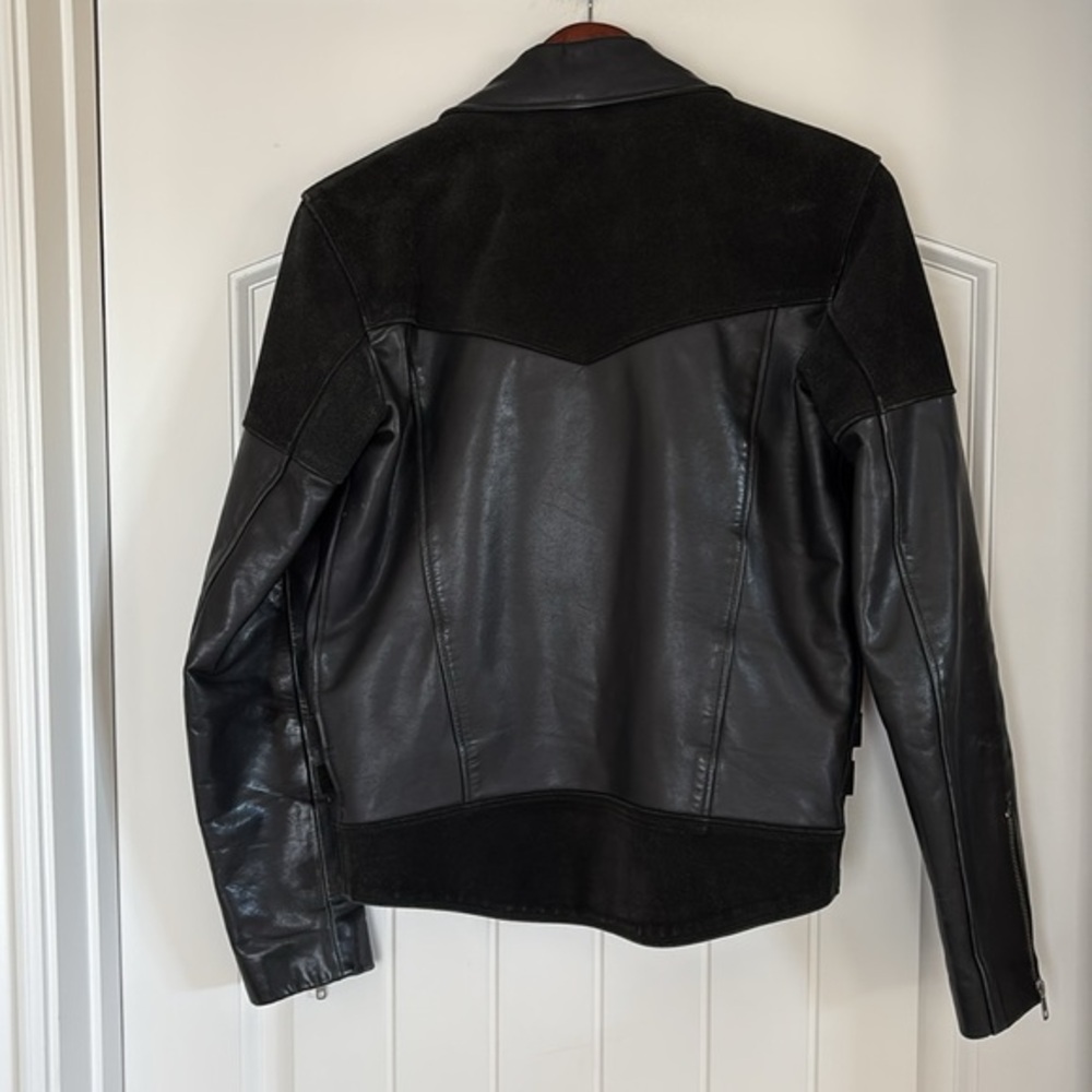 Sandro Paris Black Leather Suede Quilted Lined‎ Zip Biker Jacket Women’s Size XS - Picture 14 of 14